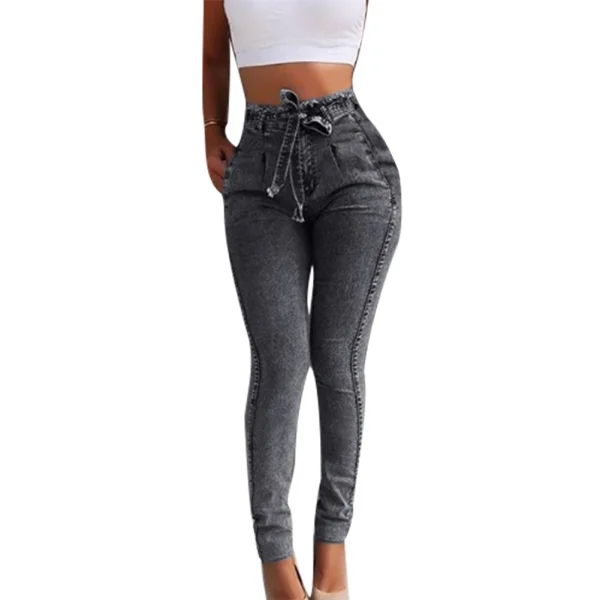 Fashion Belted High Waist Skinny Jeans Women Hot Loose Stretch Denim Long Pants Skinny Jeans Women Stretch Denim Long Pants - Image 8