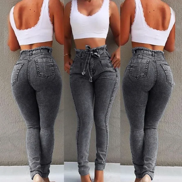 Fashion Belted High Waist Skinny Jeans Women Hot Loose Stretch Denim Long Pants Skinny Jeans Women Stretch Denim Long Pants - Image 4