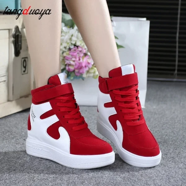 red sneakers women 2025 High top Platform Sneakers women outdoor Casual Wedges shoes Ladies Shoes Black Platform Vulcanize Shoes - Image 2