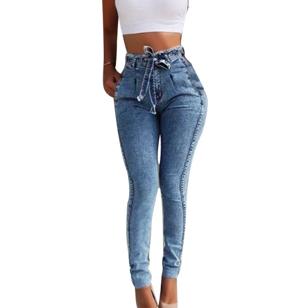 Fashion Belted High Waist Skinny Jeans Women Hot Loose Stretch Denim Long Pants Skinny Jeans Women Stretch Denim Long Pants - Image 6