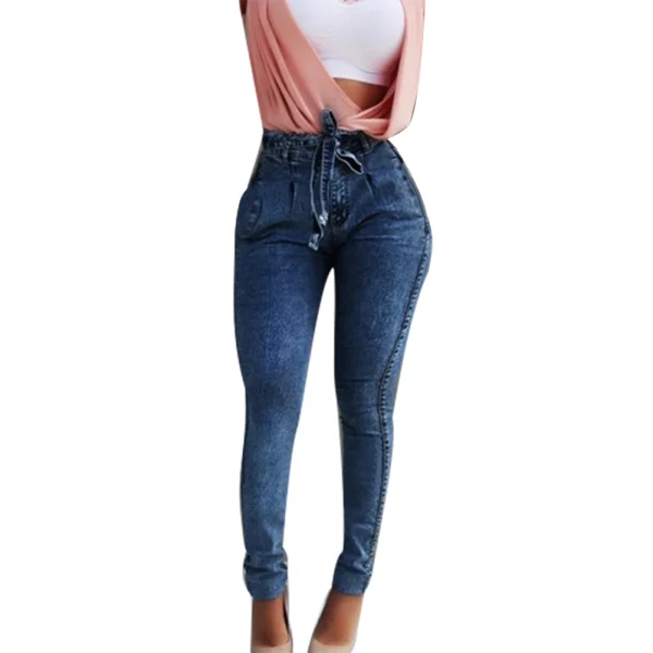 Fashion Belted High Waist Skinny Jeans Women Hot Loose Stretch Denim Long Pants Skinny Jeans Women Stretch Denim Long Pants - Image 7