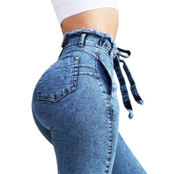 Fashion Belted High Waist Skinny Jeans Women Hot Loose Stretch Denim Long Pants Skinny Jeans Women Stretch Denim Long Pants - Image 2