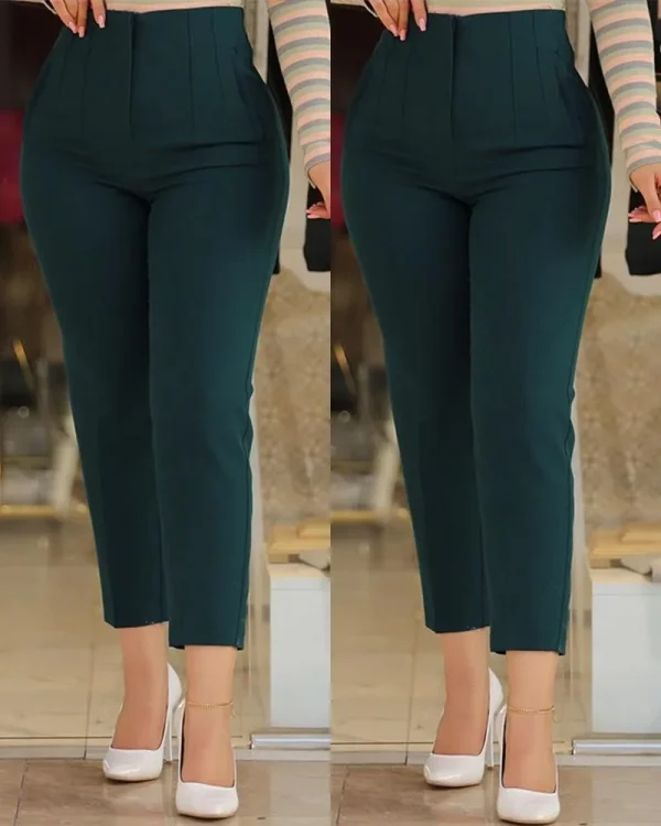 Women's Slim Solid Color Pleated All-Matched Suit Nine-Point Pants Fashion Casual Black Long Pant New 2024 - Image 11