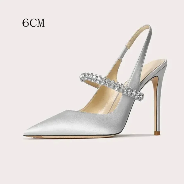 Size 34 45 Women's Diamond Bao Head Sandals New Thin Heel Pointed Sheepskin Leather High Heels Women's Wedding Shoes - Image 11