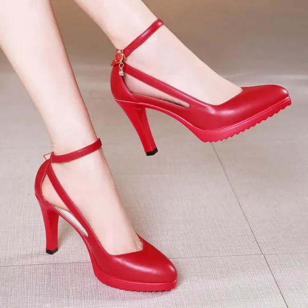 high quality leather shoe for women 8cm high heel platform point toe 32 33 42 43 elegant and fashion dress shoe black red white - Image 7