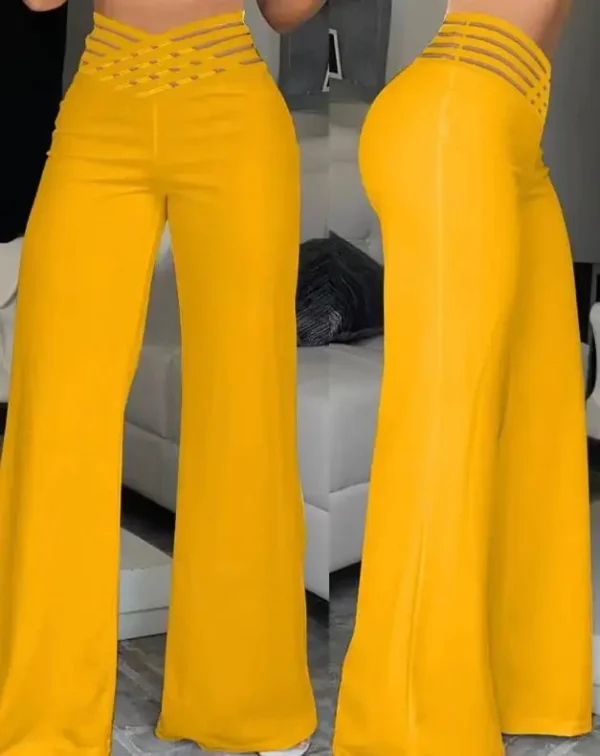 Elegant Wide Leg Fashion Office Trousers Casual Crisscross Sheer Mesh Patch High Waist Women's Flared Pants Y2k Streetwears 2024 - Image 14