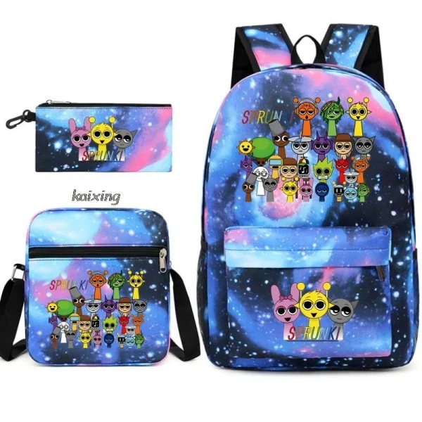 3Pcs New Sprunki Anime Print Backpack Set, With Tote and Pouch, Large Capacity Lightweight And Breathable Outdoor Knapsack - Image 4