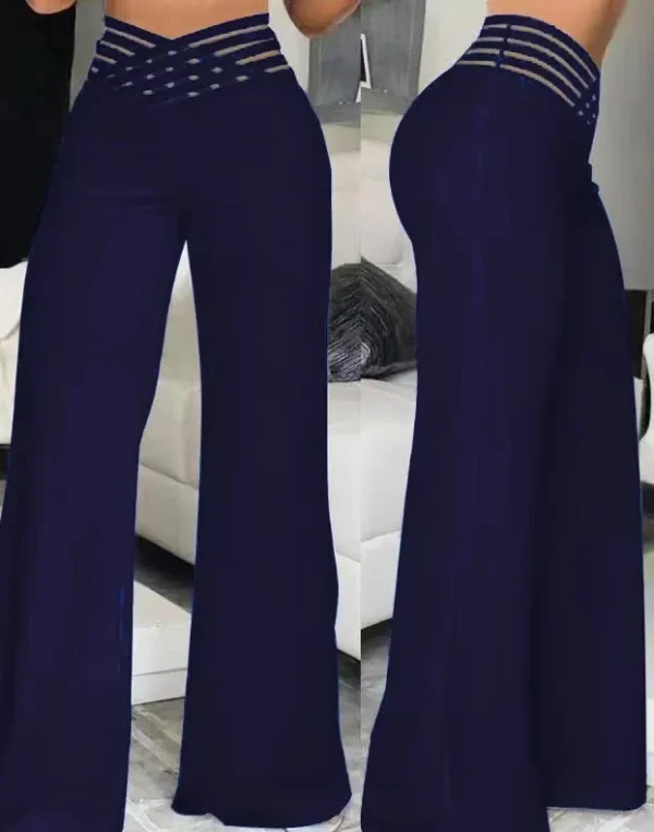 Elegant Wide Leg Fashion Office Trousers Casual Crisscross Sheer Mesh Patch High Waist Women's Flared Pants Y2k Streetwears 2024 - Image 7