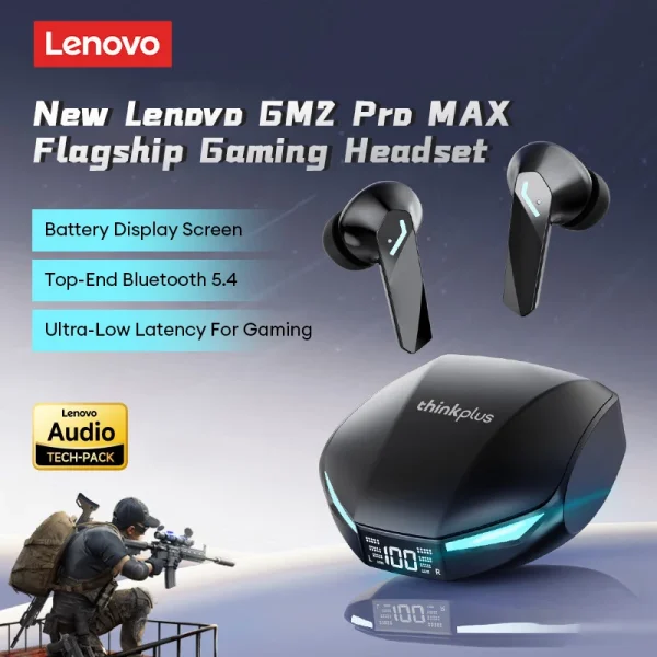 New Lenovo GM2 PRO MAX Wireless Bluetooth 5.4 Earphones LED Digital Display Waterproof Earbuds Noise Cancelling Gaming Headset - Image 2