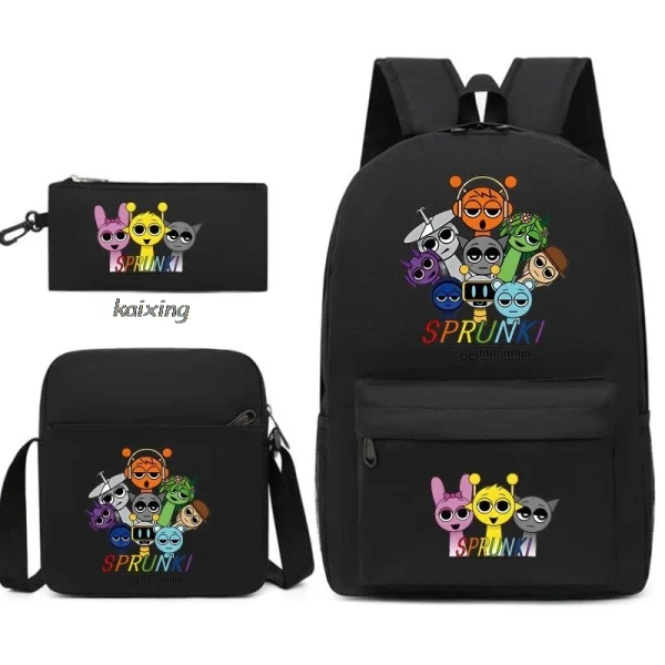 3Pcs New Sprunki Anime Print Backpack Set, With Tote and Pouch, Large Capacity Lightweight And Breathable Outdoor Knapsack - Image 3