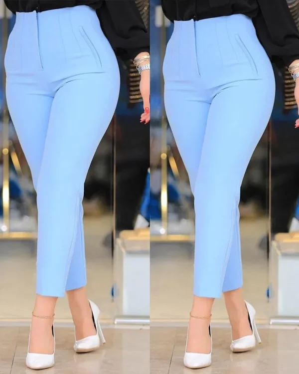 Women's Slim Solid Color Pleated All-Matched Suit Nine-Point Pants Fashion Casual Black Long Pant New 2024 - Image 7