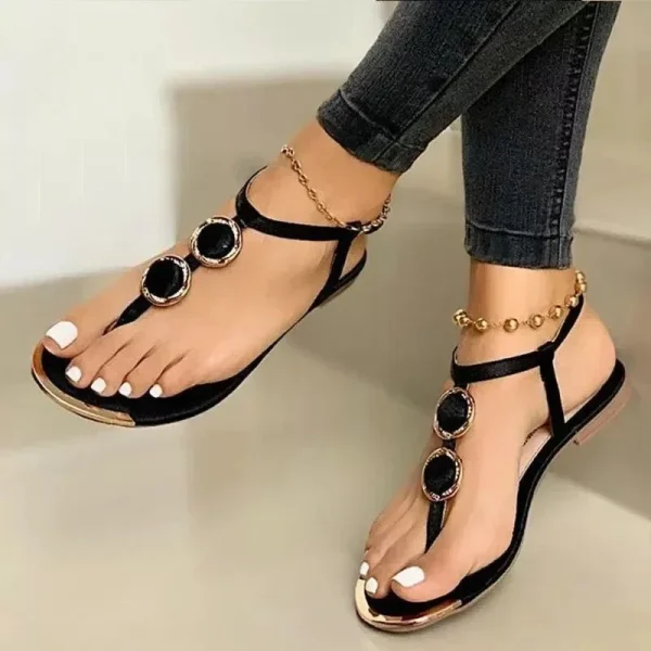 Women's Rhinestone Decor Flat Sandals, Casual Clip Toe Summer Shoes, Lightweight Elastic Band Sandals - Image 5