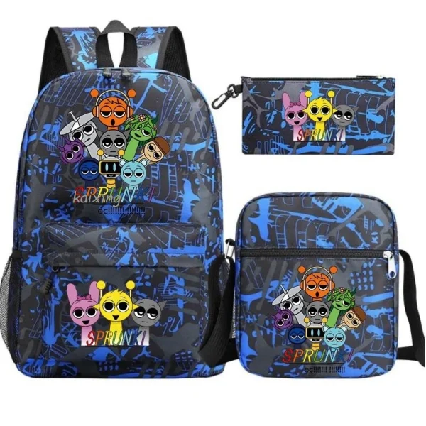 3Pcs New Sprunki Anime Print Backpack Set, With Tote and Pouch, Large Capacity Lightweight And Breathable Outdoor Knapsack - Image 15