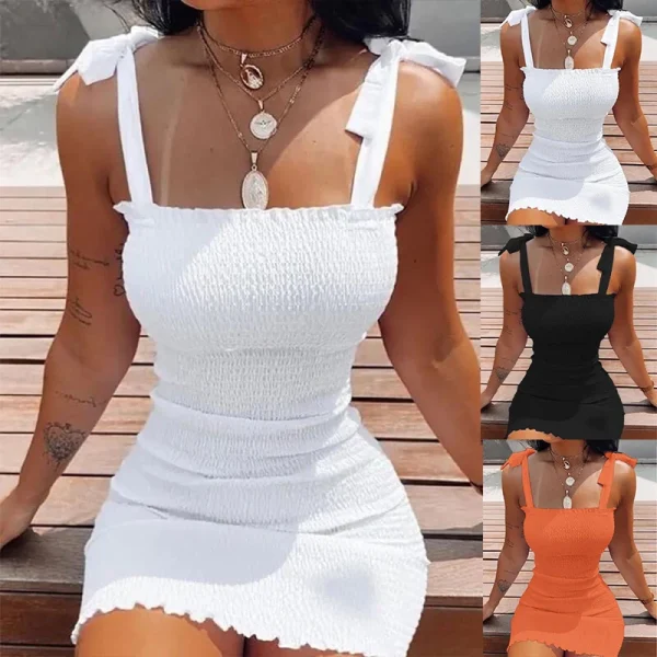 Trendy Solid Strap Short White Dresses Off Shoulder Sexy Skirt Pullover Sheath Mini Summer Beach Female Vest Dress - Image 5