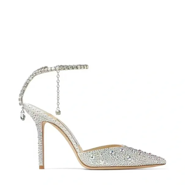 New high sense of gradual change of color full diamond crystal shoes fairy high heels rhinestone sandals wedding shoes - Image 8