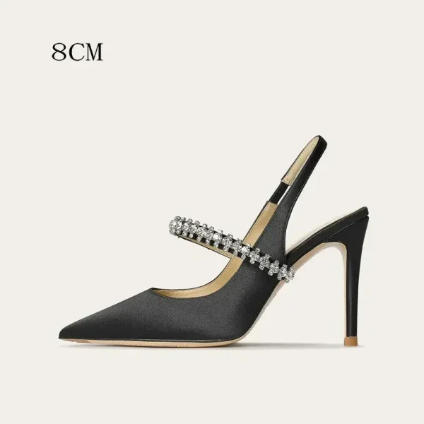 Size 34 45 Women's Diamond Bao Head Sandals New Thin Heel Pointed Sheepskin Leather High Heels Women's Wedding Shoes - Image 8