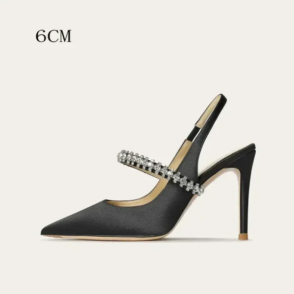 Size 34 45 Women's Diamond Bao Head Sandals New Thin Heel Pointed Sheepskin Leather High Heels Women's Wedding Shoes - Image 10