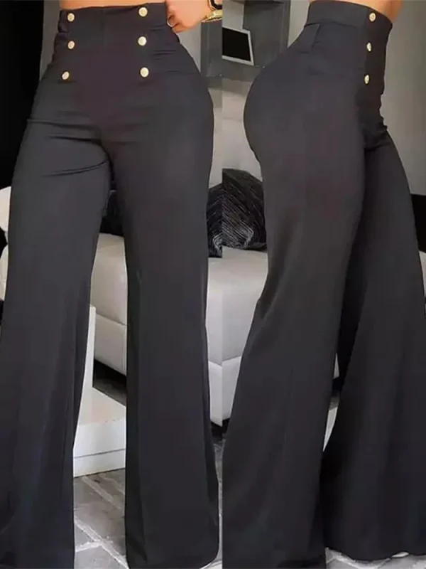 Elegant Wide Leg Fashion Office Trousers Casual Crisscross Sheer Mesh Patch High Waist Women's Flared Pants Y2k Streetwears 2024 - Image 4