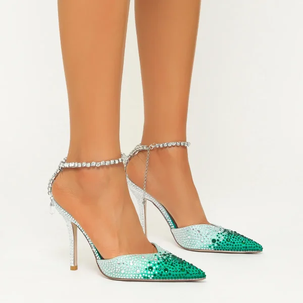 New high sense of gradual change of color full diamond crystal shoes fairy high heels rhinestone sandals wedding shoes - Image 5