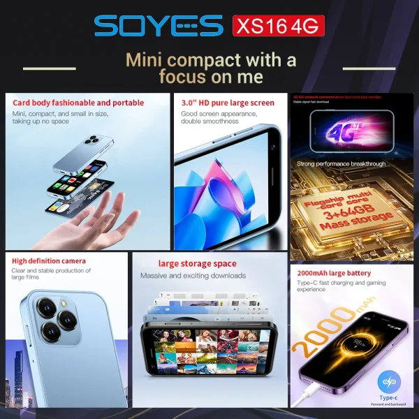 SOYES XS16 Mini 4G LTE Android10.0 Smartphone 3GB RAM 64GB ROM 3" Display 5MP Camera Dual SIM With Play Store WhatsAPP - Image 2