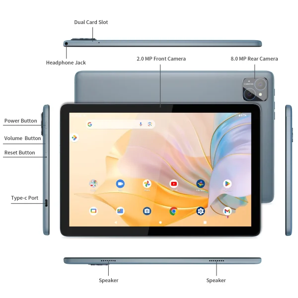 PRITOM TAB11 Android 14 Tablet 10 Inch, 8GB(4+4 Expand) RAM + 128GB ROM, Octa Core, 5G WiFi, with Keyboard, Mouse, Case - Image 4
