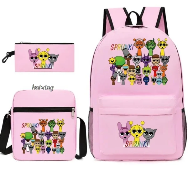 3Pcs New Sprunki Anime Print Backpack Set, With Tote and Pouch, Large Capacity Lightweight And Breathable Outdoor Knapsack - Image 9