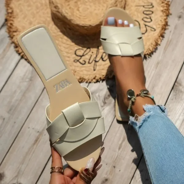 Summer 2024 New Women Designer Brand Flat Slippers Woven with Comfortable Women's Shoes Casual Bottom Slippers Woman Shoes - Image 6