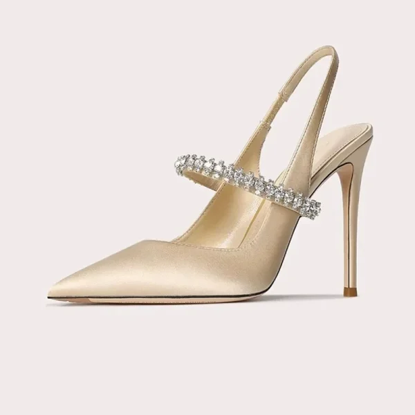 Size 34 45 Women's Diamond Bao Head Sandals New Thin Heel Pointed Sheepskin Leather High Heels Women's Wedding Shoes - Image 4