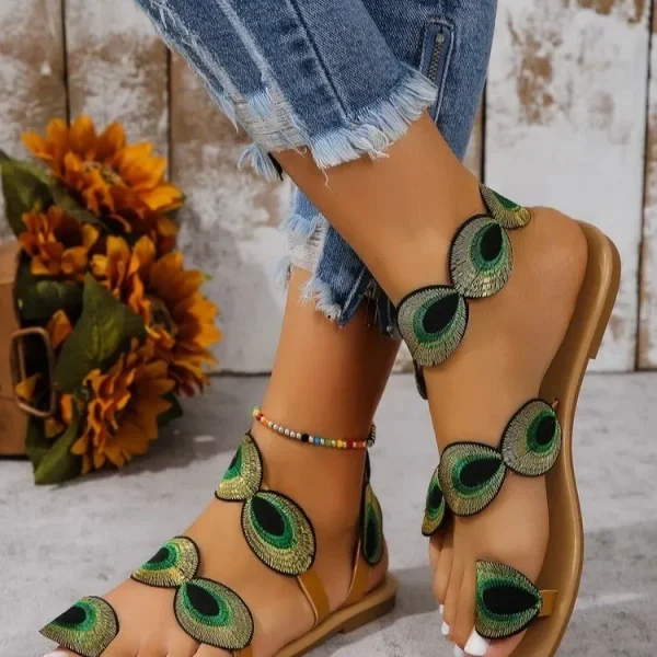 Yellow Embroidered Faux Flower Fashion Sandals Flat Plus Size 43 Summer Outdoor Beach Shoes Travel Mom Shoes - Image 5