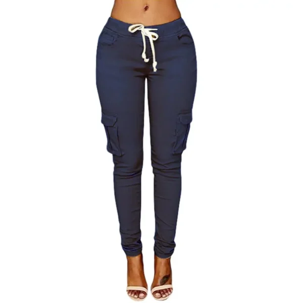 Mather 2023 Spring Lace Up Waist Casual Women Pants Solid Pencil Pants Multi-Pockets Straight Trousers S-4XL - Image 9