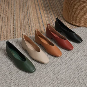 Woman Elegant Summer French Square Toe Green Mary Janes Cute Casual Flats Female Retro Shoes Low Heeled Soft Soled Flat Shoes