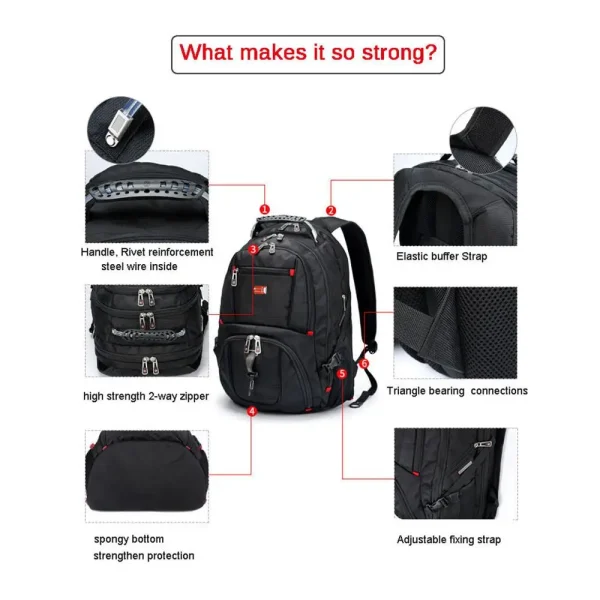 Swiss-Multifunctional bags Durable 17 Inch Laptop Backpack, Travel Bag,College Bookbag,USB Charging Port,Water Resistant - Image 5
