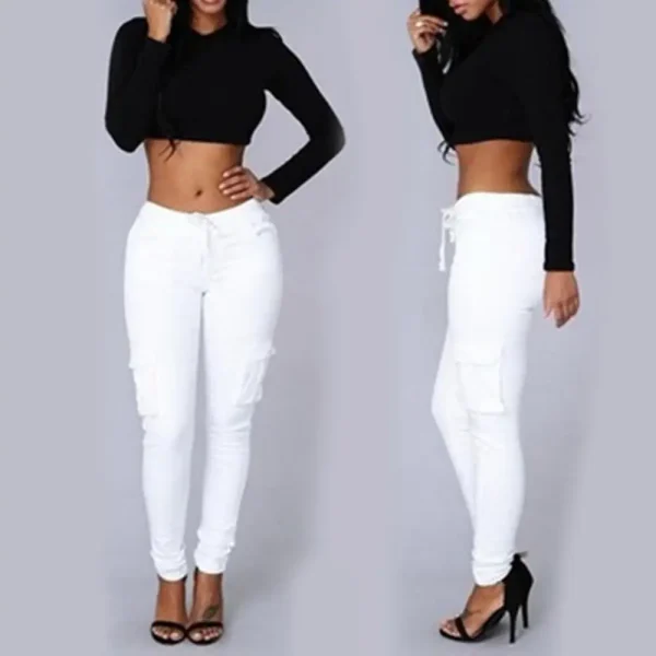 Mather 2023 Spring Lace Up Waist Casual Women Pants Solid Pencil Pants Multi-Pockets Straight Trousers S-4XL - Image 4
