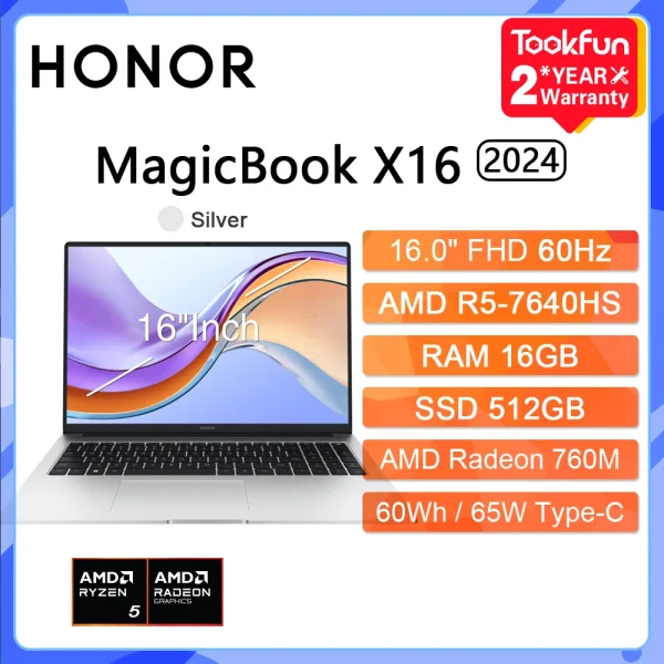 HONOR MagicBook X16 Pro 2024 Laptop Intel Core i5-13500H AMD Ryzen R5 16GB 512GB 1TB 16"Inch FHD Notebook Ultrabook Computer PC - Image 9