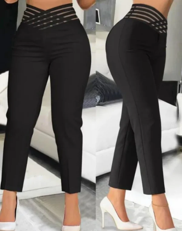 Elegant Wide Leg Fashion Office Trousers Casual Crisscross Sheer Mesh Patch High Waist Women's Flared Pants Y2k Streetwears 2024 - Image 16