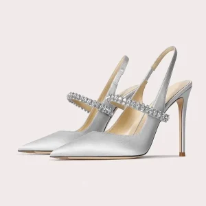 Size 34 45 Women's Diamond Bao Head Sandals New Thin Heel Pointed Sheepskin Leather High Heels Women's Wedding Shoes