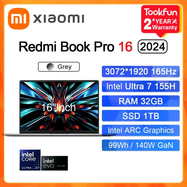 XIAOMI Redmi Book Pro 16 2024 Laptop Intel Ultra5 125H 7 155H RAM 32GB SSD 1TB 16"Inch 3.1K 165Hz Notebook Ultrabook Computer PC - Image 7