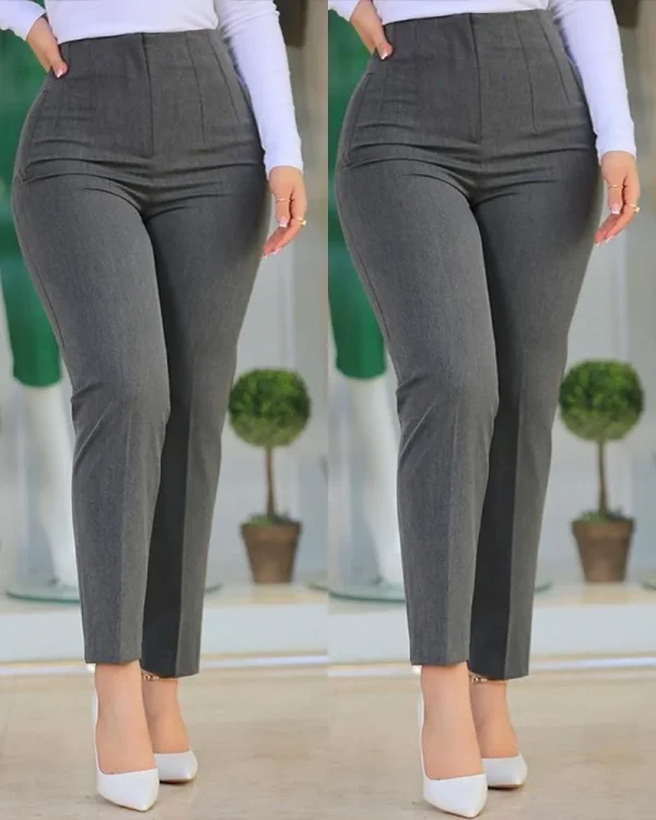 Women's Slim Solid Color Pleated All-Matched Suit Nine-Point Pants Fashion Casual Black Long Pant New 2024 - Image 8