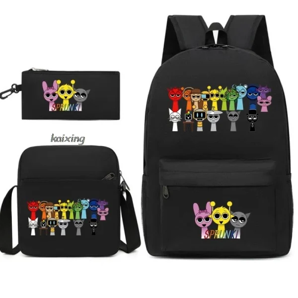 3Pcs New Sprunki Anime Print Backpack Set, With Tote and Pouch, Large Capacity Lightweight And Breathable Outdoor Knapsack - Image 23