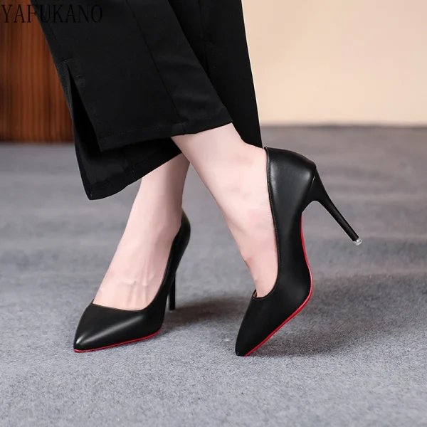 Sexy Red Sole Thin Heel High Heels Classic Style Black Office Work Shoes Patent Leather Matte Leather Lady Pumps Plus Size 42 43 - Image 2