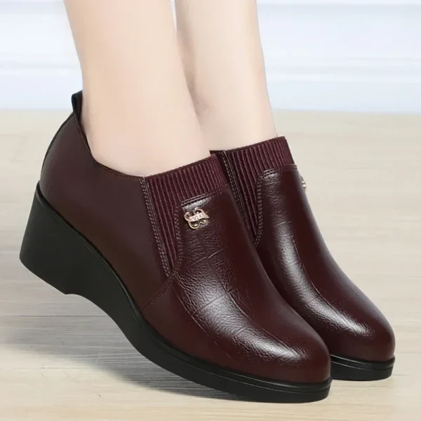 4.5cm Comfortable Deep Mouth Soft Leather Shoes Flexible Loafers Women 2024 Spring Platform Wedges Shoes for Office Mom Work - Image 5