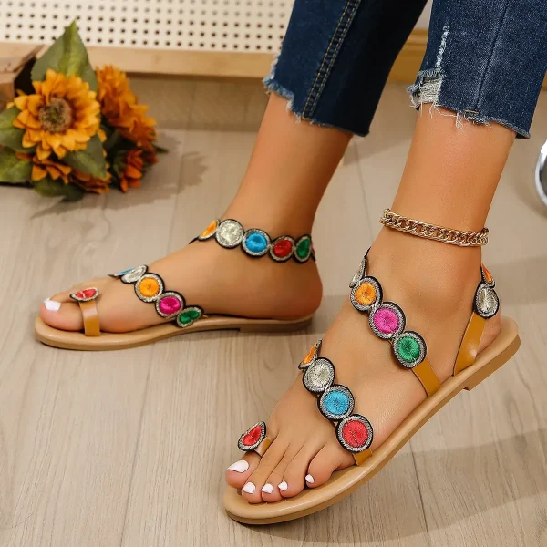 Yellow Embroidered Faux Flower Fashion Sandals Flat Plus Size 43 Summer Outdoor Beach Shoes Travel Mom Shoes - Image 6