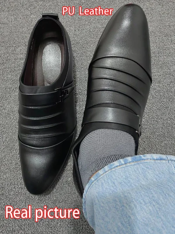 Classic Men Dress Shoes Slip on Black Leather Shoes for Men Plus Size Point Toe Business Casual Men Formal Shoes for Wedding - Image 6