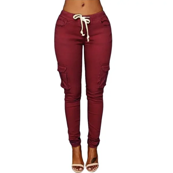Mather 2023 Spring Lace Up Waist Casual Women Pants Solid Pencil Pants Multi-Pockets Straight Trousers S-4XL - Image 7