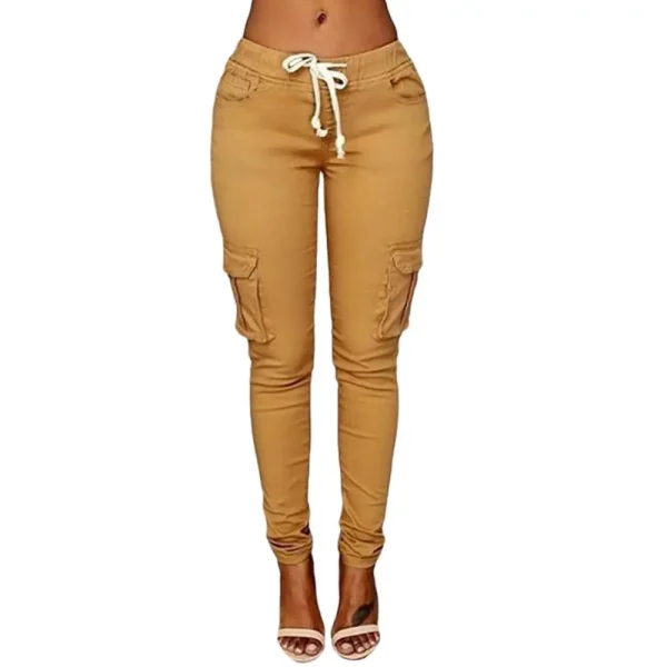 Mather 2023 Spring Lace Up Waist Casual Women Pants Solid Pencil Pants Multi-Pockets Straight Trousers S-4XL - Image 5