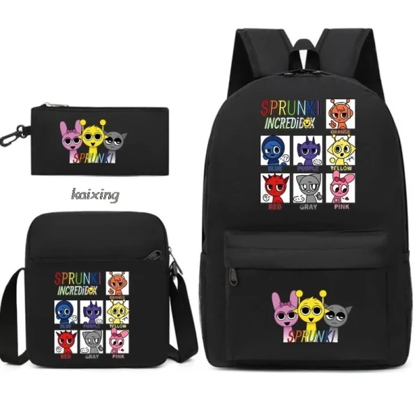 3Pcs New Sprunki Anime Print Backpack Set, With Tote and Pouch, Large Capacity Lightweight And Breathable Outdoor Knapsack - Image 22