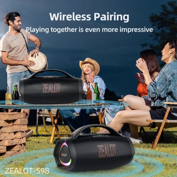ZEALOT-S98 Portable Bluetooth Speaker 160W High Volume Waterproof 36000mAh Wireless TWS Subwoofer Suporrt USB/TF/AUX RGB light - Image 5