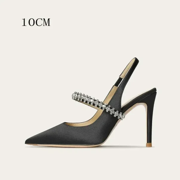 Size 34 45 Women's Diamond Bao Head Sandals New Thin Heel Pointed Sheepskin Leather High Heels Women's Wedding Shoes - Image 7