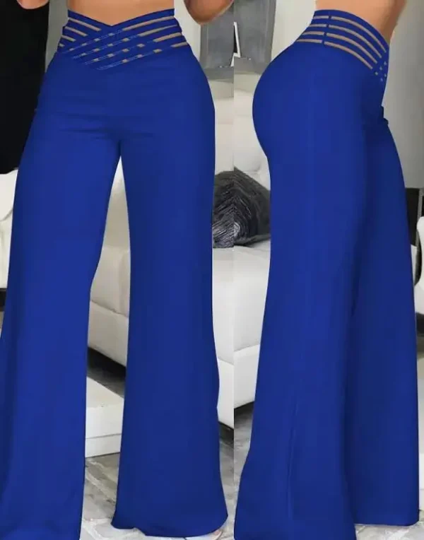 Elegant Wide Leg Fashion Office Trousers Casual Crisscross Sheer Mesh Patch High Waist Women's Flared Pants Y2k Streetwears 2024 - Image 8