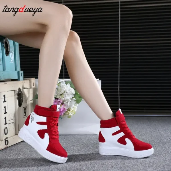 red sneakers women 2025 High top Platform Sneakers women outdoor Casual Wedges shoes Ladies Shoes Black Platform Vulcanize Shoes - Image 9